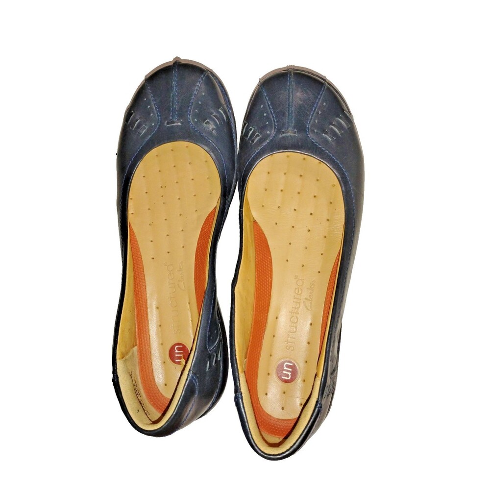 Clarks Unstructured Black Leather Comfort Flats Cushioned Slip-On Shoes 7W